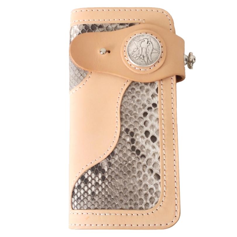 長財布 メンズ ハンドメイド 本革 ダイヤモンドパイソン ヘビ革  