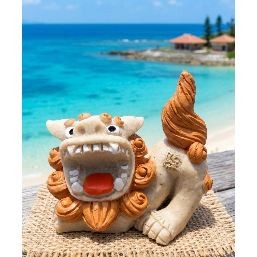 シーサー　獅子　置物　厄除け　魔除け　玄関　ガーデニング 吠え獅子 伏せシーサー 6.5cm 麻マット付 1ペア 沖縄獅子 魔除け 家内