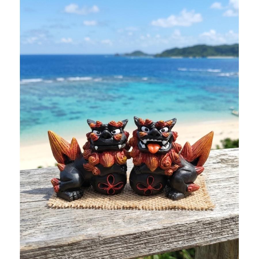 【魔除け★開運】中国骨董　石像　獅子　雄雌ペアセット 雷ペア獅子 5.5cm シーサー 1ペア 沖縄獅子 魔除け 家内安全 運気向上