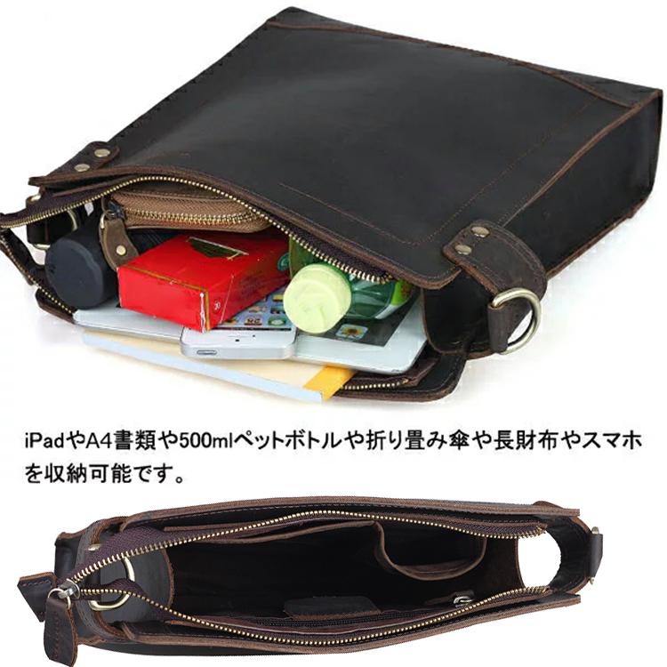 TIDING ワイルド風 ショルダーバッグ 本革 厚手牛革 メンズ A4対応