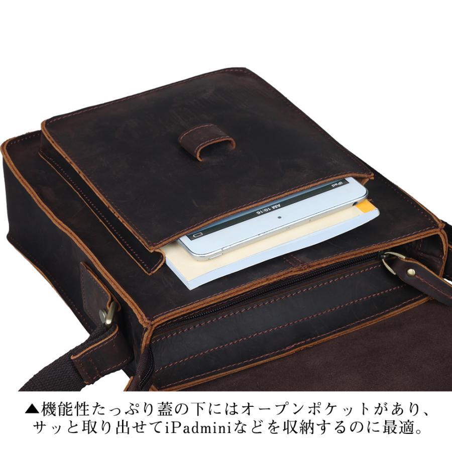 TIDING ショルダーバッグ 本革 レトロ風 メンズ 斜め掛けバッグ カジュアルバッグ iPad対応 自転車 ダークブラウン｜tidingleather｜13