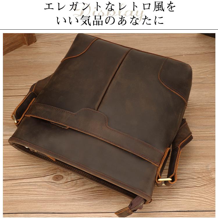 TIDING 本革 ショルダーバッグ 斜め掛けバッグ メンズ 角補強 厚手牛革