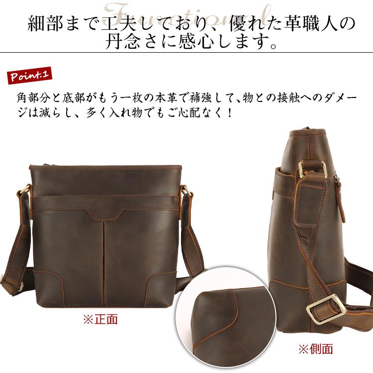 TIDING 角補強 メンズ ショルダーバッグ 本革 厚手牛革 斜め掛け