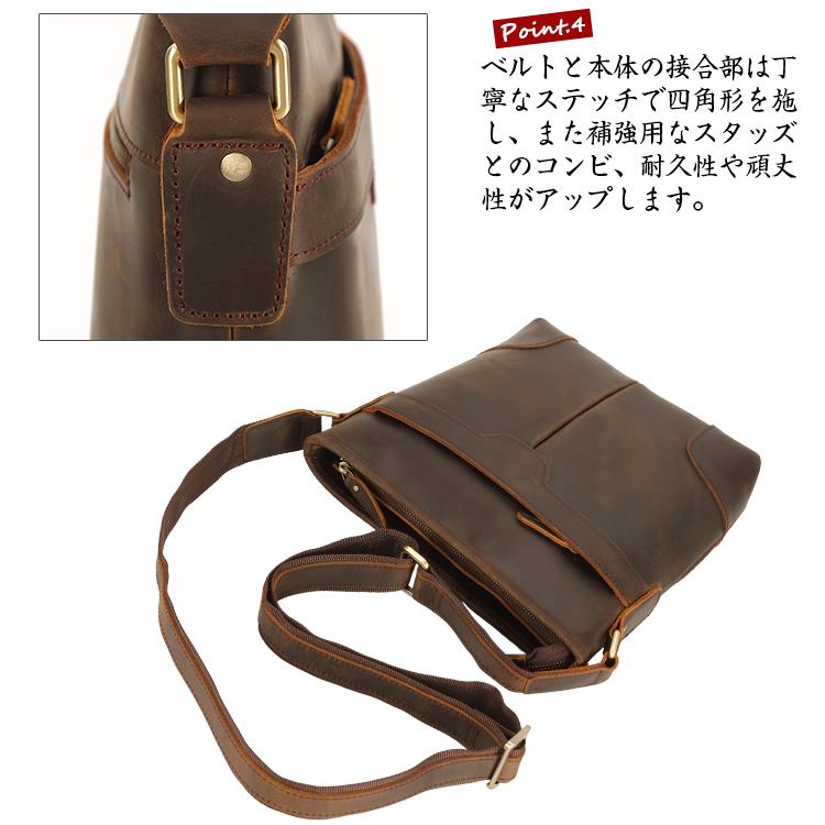 TIDING 本革 ショルダーバッグ 斜め掛けバッグ メンズ 角補強 厚手牛革