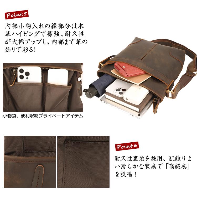 TIDING 角補強 ショルダーバッグ 本革 メンズ 斜め掛けバッグ 厚手牛革