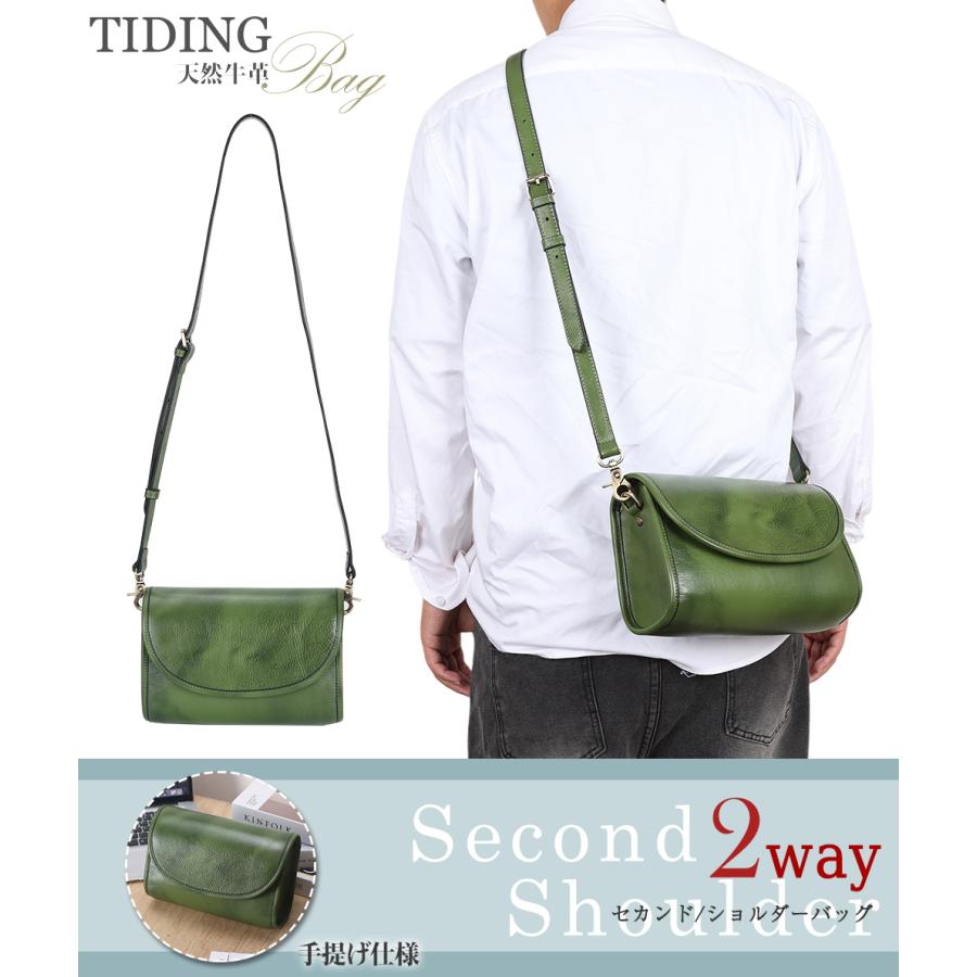 TIDING 希少緑 本革 メンズ ミニショルダーバッグ 軽量 撥水加工 2WAY