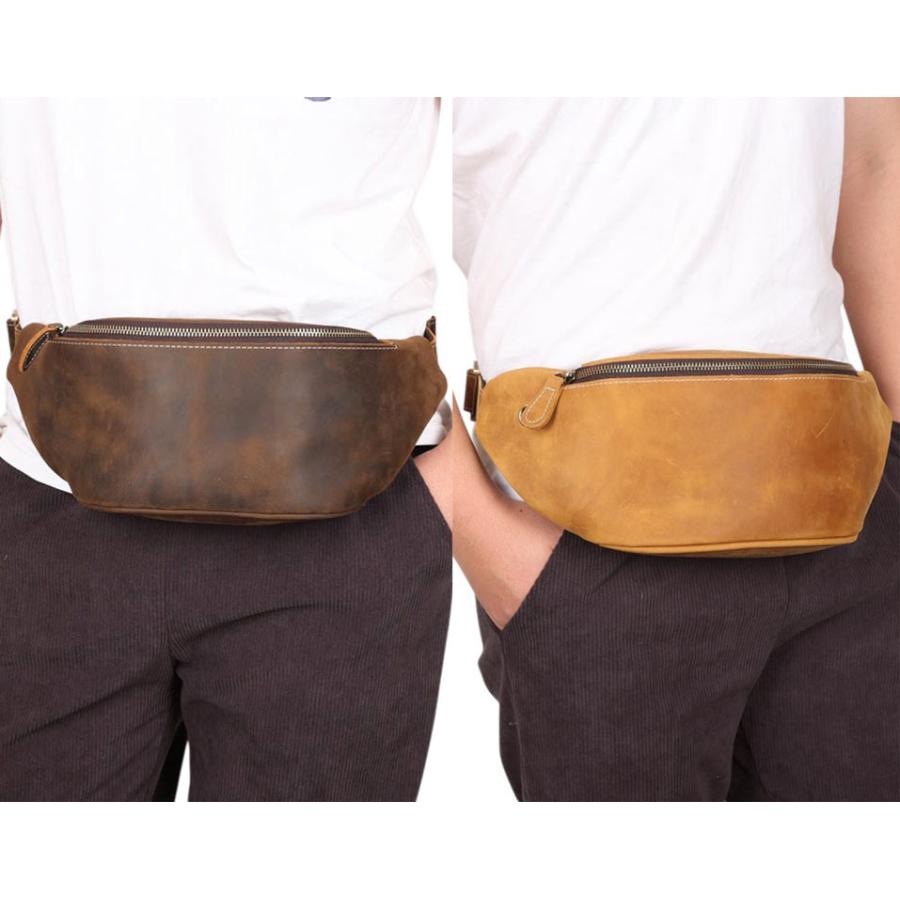 TIDING ウエストバッグ 三日月形 本革 ヒップバッグ ボディバッグ 2WAY