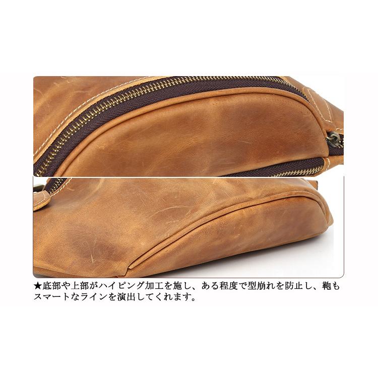 TIDING 本革 ハーフムーン 三日月型ウエストバッグ メンズ 2WAY ボディ