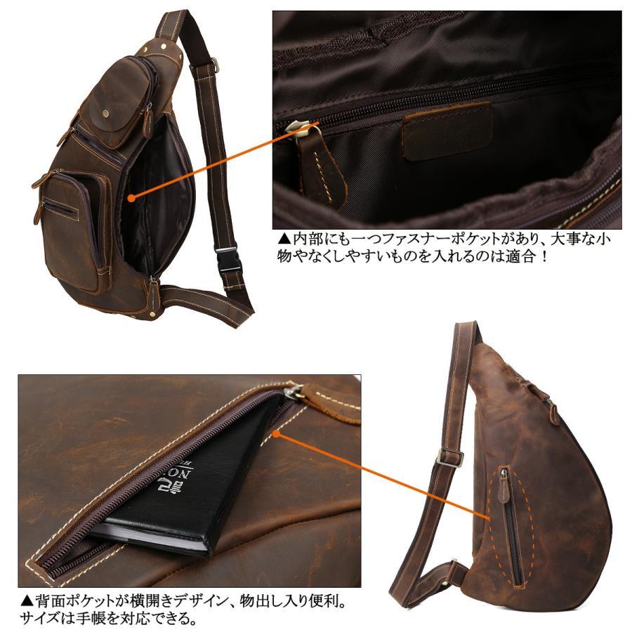 TIDING マチ拡張 ボディバッグ 本革 メンズ ワンショルダーバッグ 大