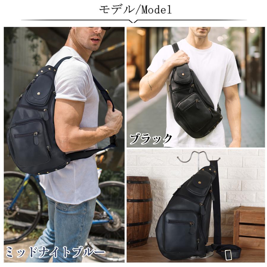 TIDING マチ拡張 ボディバッグ 本革 メンズ ワンショルダーバッグ 大