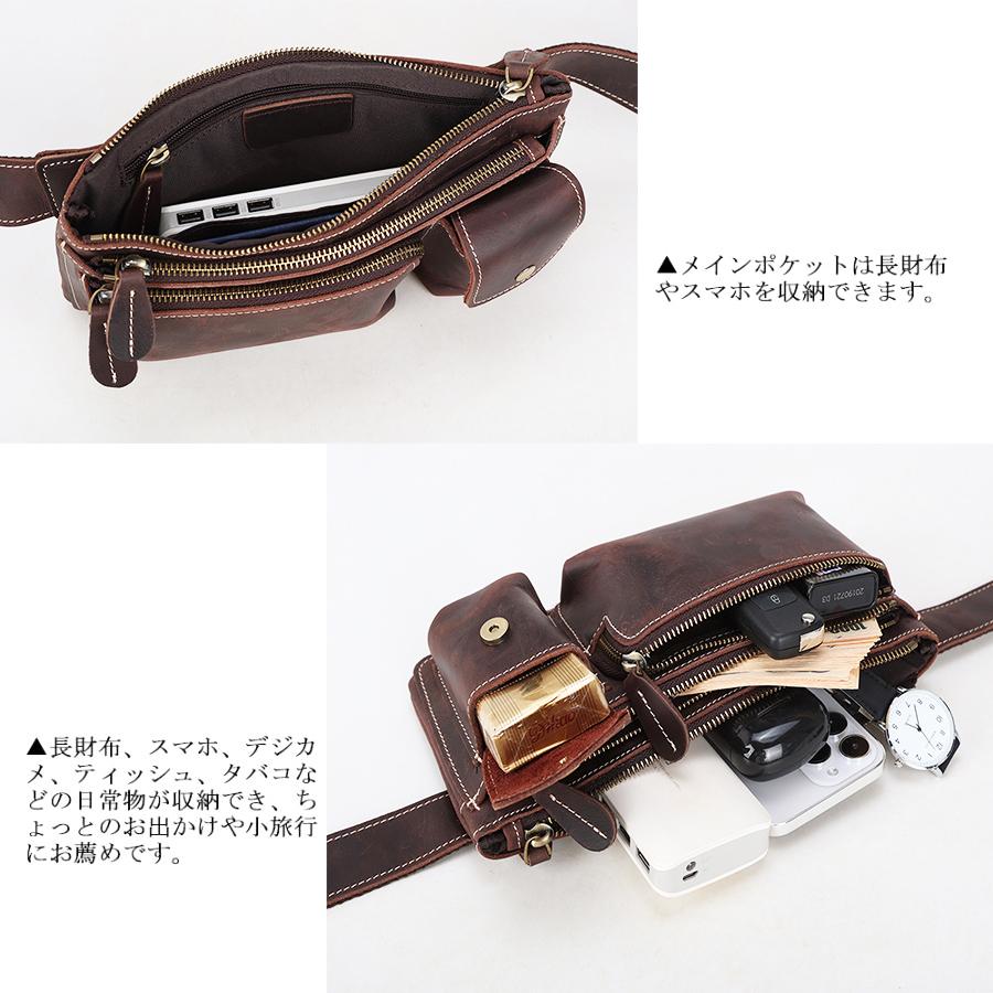 TIDING シンプル ウエストバッグ メンズ 本革 ヒップバッグ 2WAY 