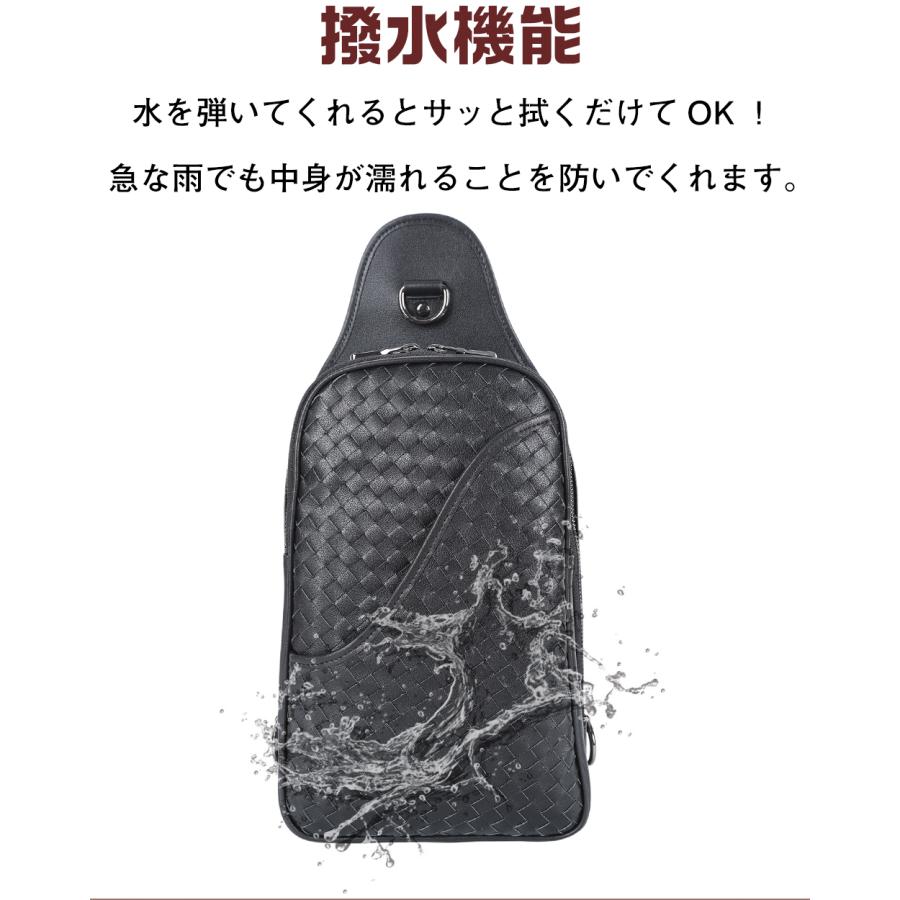 TIDING イントレチャート メンズ 牛革 ボディバッグ メッシュ編み込み