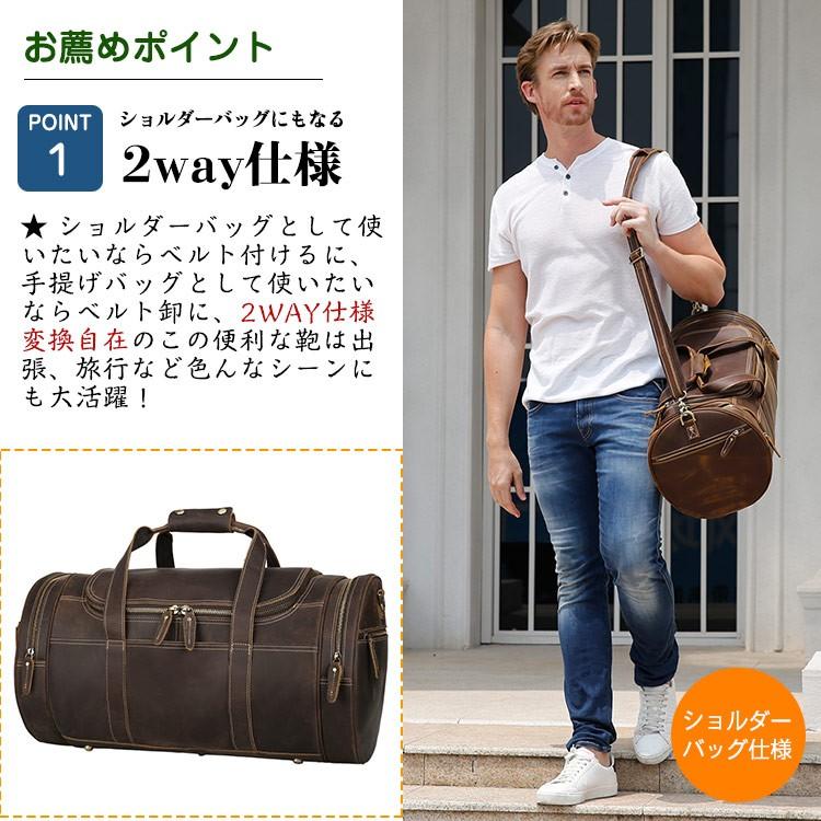 TIDING 丸型 ボストンバッグ 本革 トラベルバッグ メンズ 厚手牛革