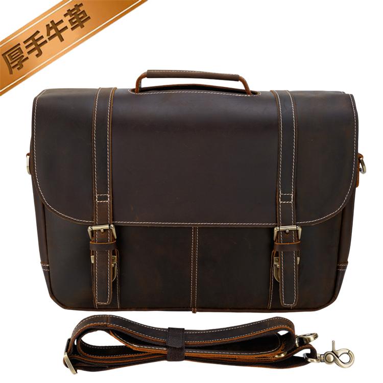 TIDING 本革 レトロ ビジネスバッグ メンズ 15.6インチ/B4対応 厚手