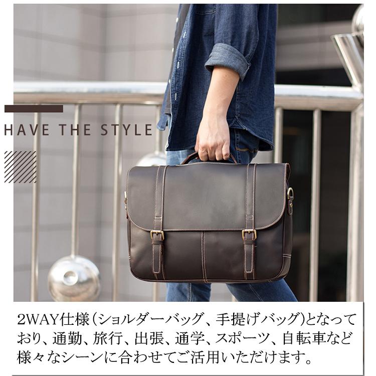 TIDING 本革 レトロ ビジネスバッグ メンズ 15.6インチ/B4対応 厚手