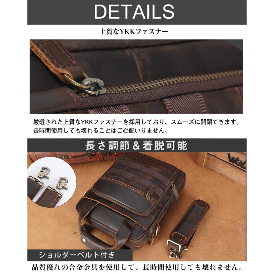 TIDING 耐久性抜群の厚手牛革 2WAY タクティカルショルダーバッグ