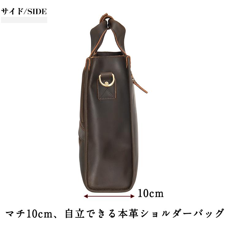 TIDING 縦型 自立 ショルダーバッグ 本革 厚手牛革 メンズ 斜め掛け