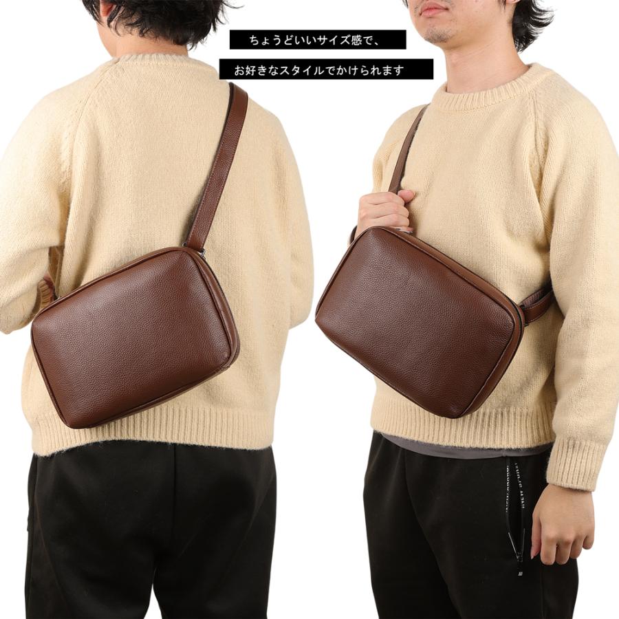 TIDING 本革 ショルダーバッグ メンズ ガバッと開く サコッシュ iPad