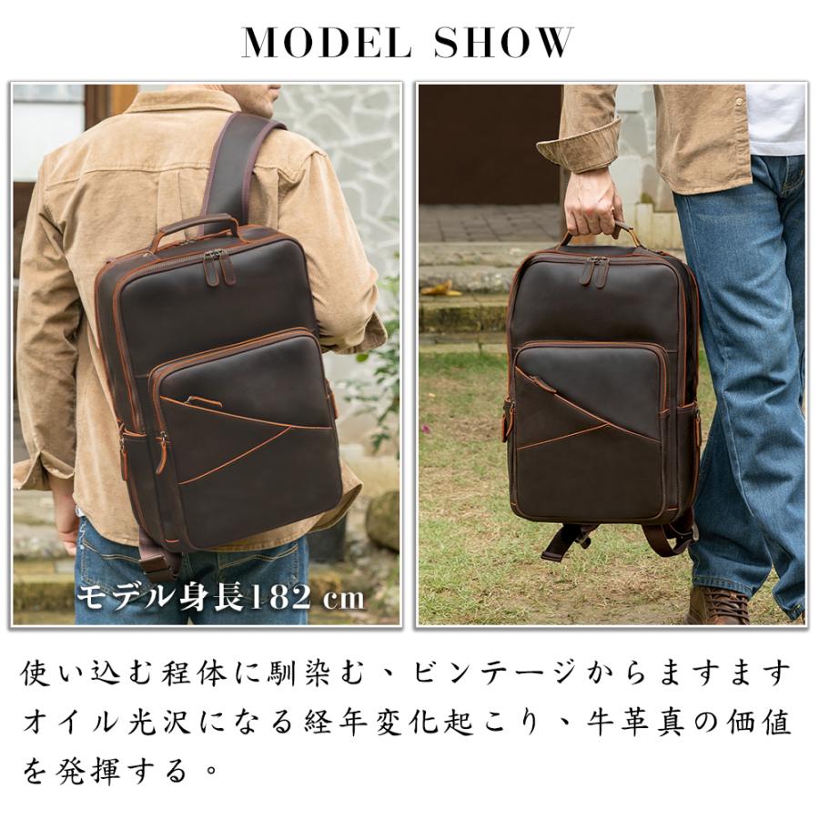 TIDING かっこいい線条 本革 メンズ バックパック リュックサック 
