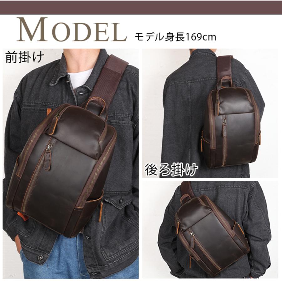 TIDING ボディバッグ 本革 ビンテージ風 メンズ ワンショルダーバッグ 