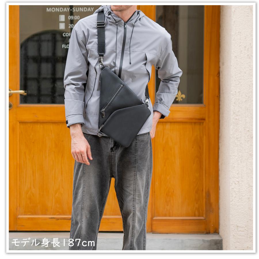 TIDING薄マチ 本革 ボディバッグ メンズ 軽量 撥水 2WAY ワン
