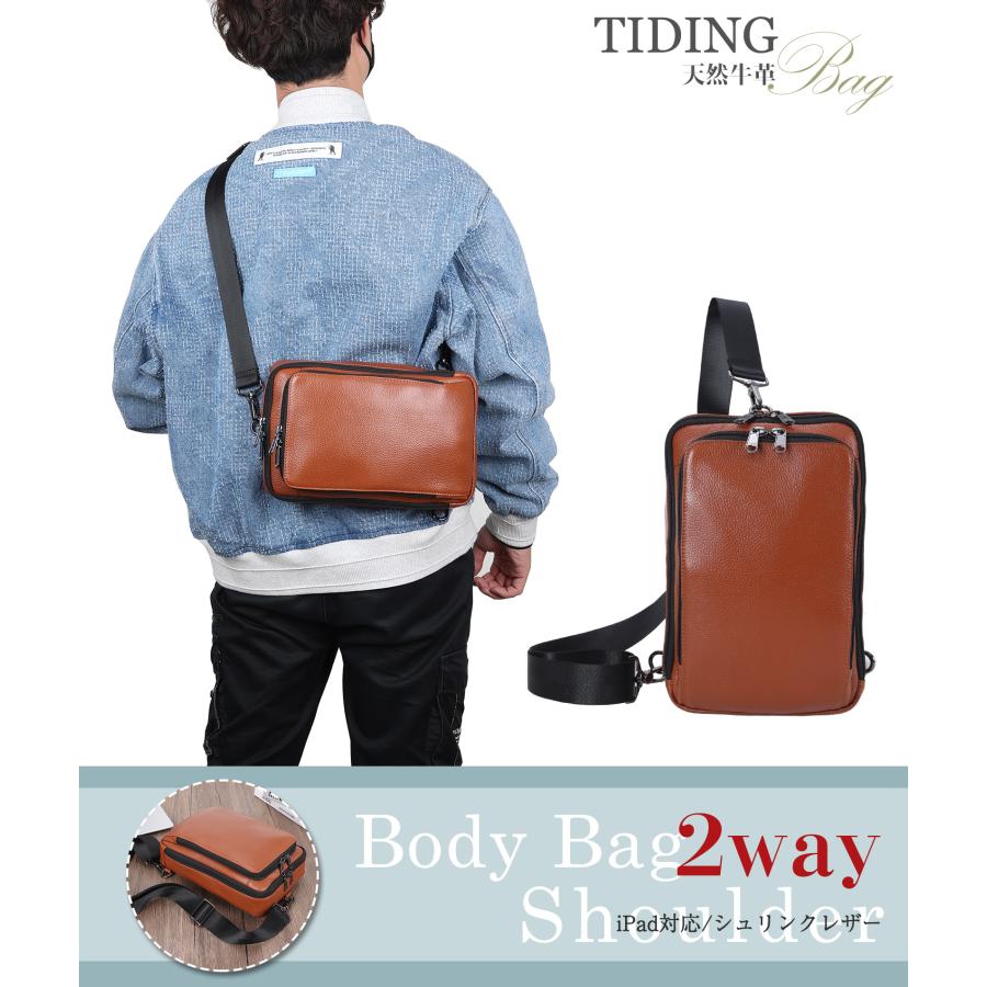 TIDING 横縦2WAY ボディバッグ 本革 メンズ ワンショルダーバッグ iPad