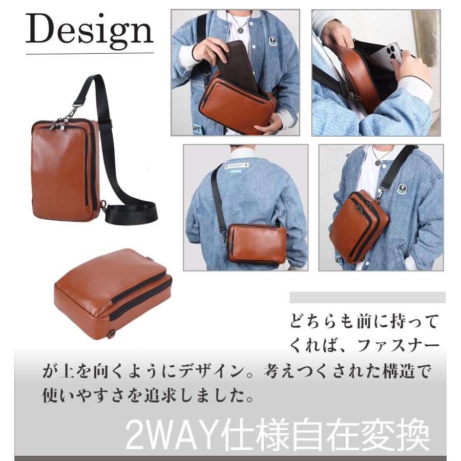 TIDING 横縦2WAY ボディバッグ 本革 メンズ ワンショルダーバッグ iPad