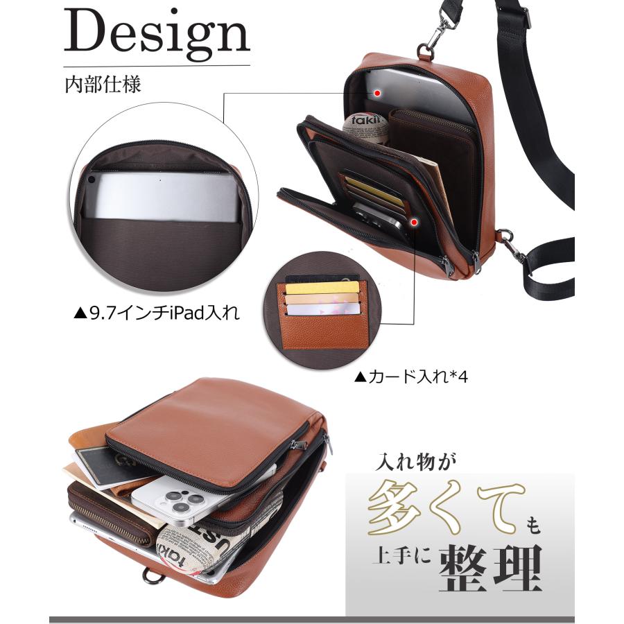 TIDING 横縦2WAY ボディバッグ 本革 メンズ ワンショルダーバッグ iPad 