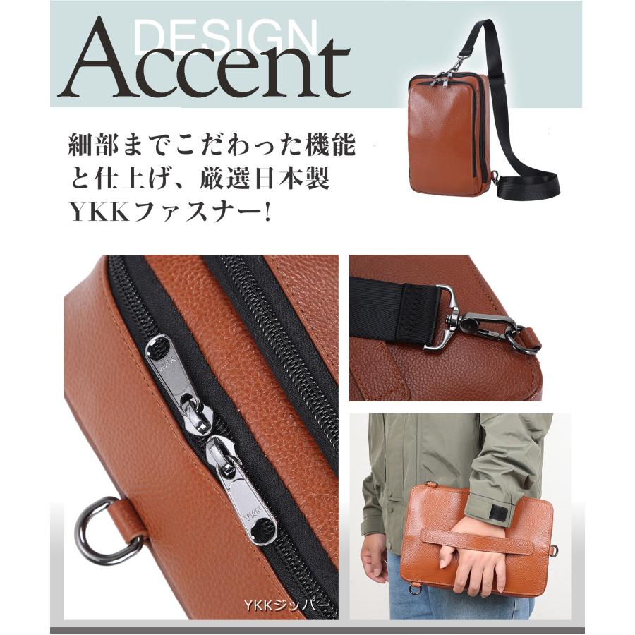 TIDING 横縦2WAY ボディバッグ 本革 メンズ ワンショルダーバッグ iPad