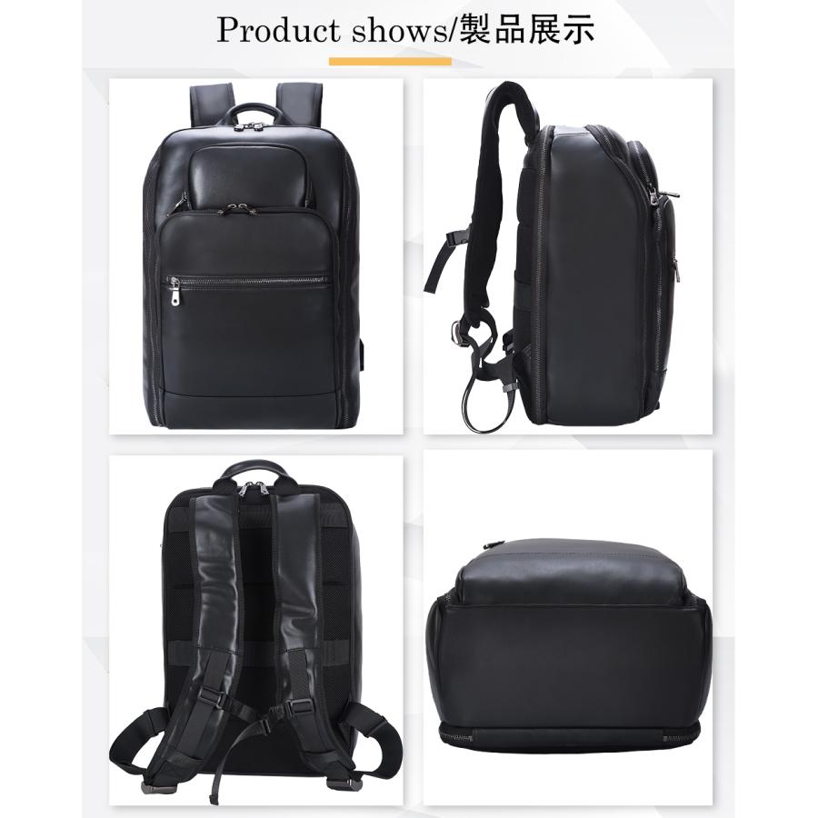 TIDING 子牛革 ビジネスリュック 16インチPC対応 メンズ 大容量 通勤
