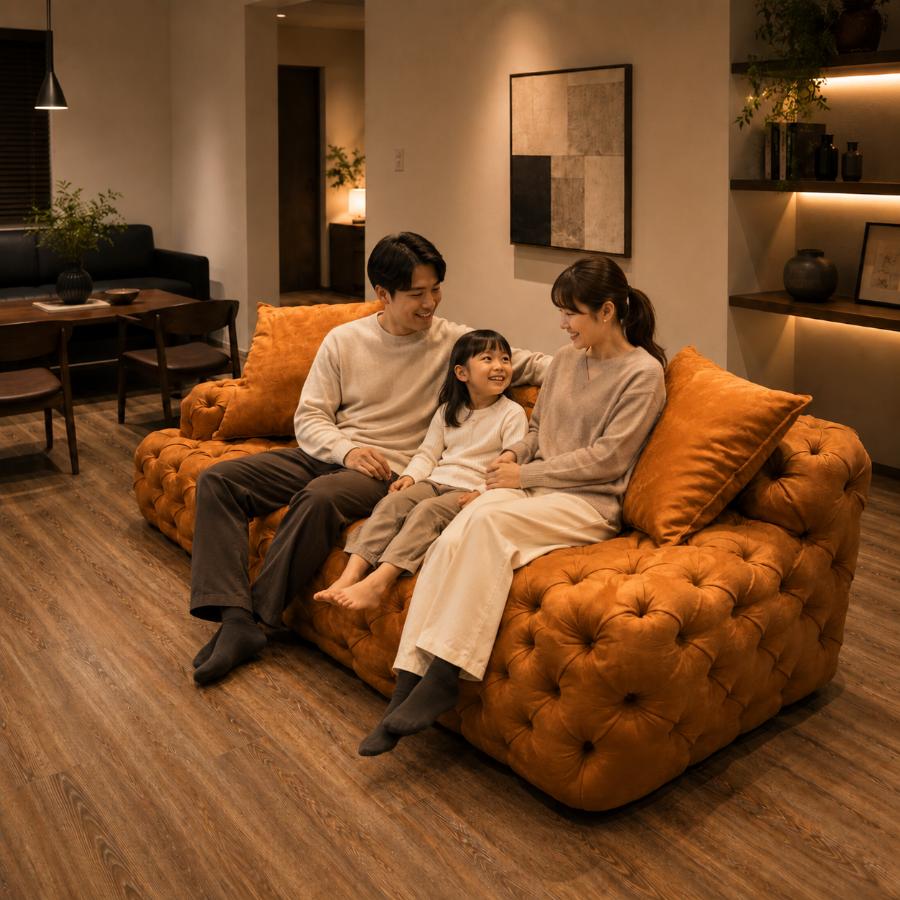 ボタン留め ソファー ソファ 3人掛け 幅230cm 大型 クッション付き