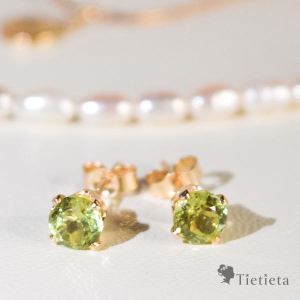 天然石 ペリドット ピアス レディース 14KGF アレルギー対応 スタッド  