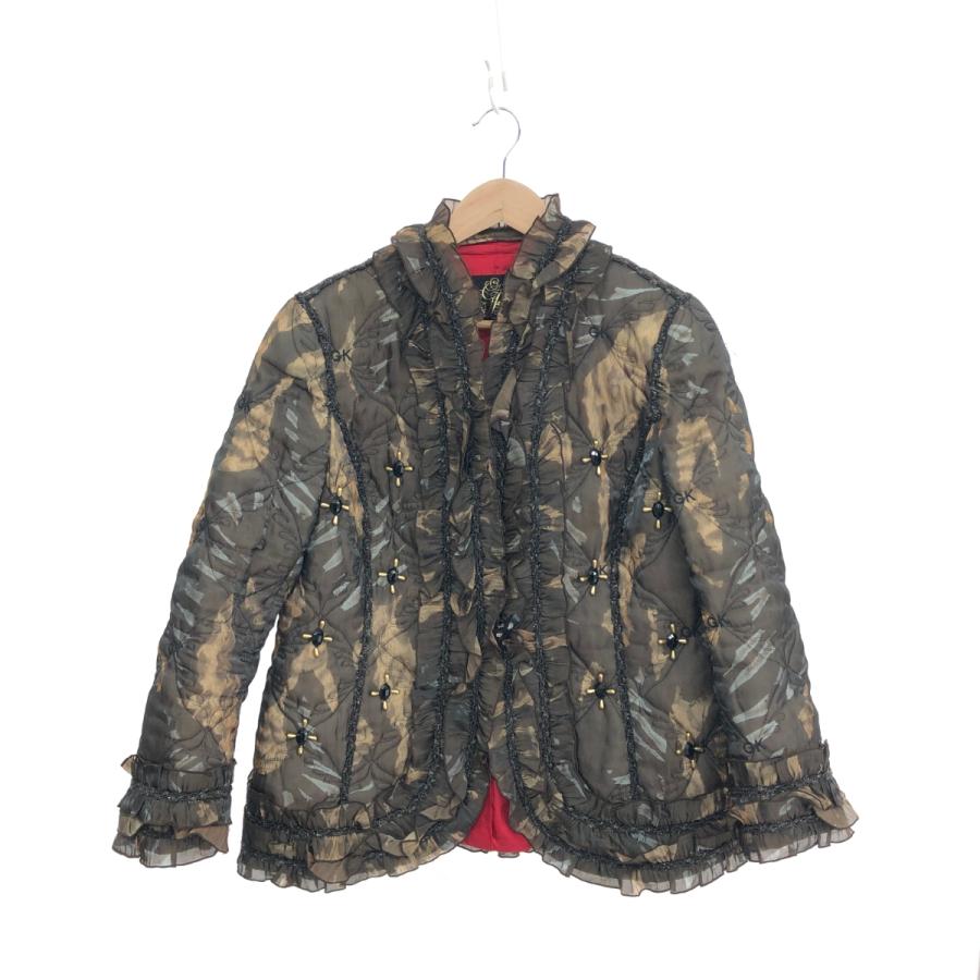 タグ付き 伊太利屋 イタリヤ ポリエステル ツイード ジャケット 13号サイズ 伊太利屋 イタリヤ 中綿ジャケット 大きいサイズ:15号 ブラウン