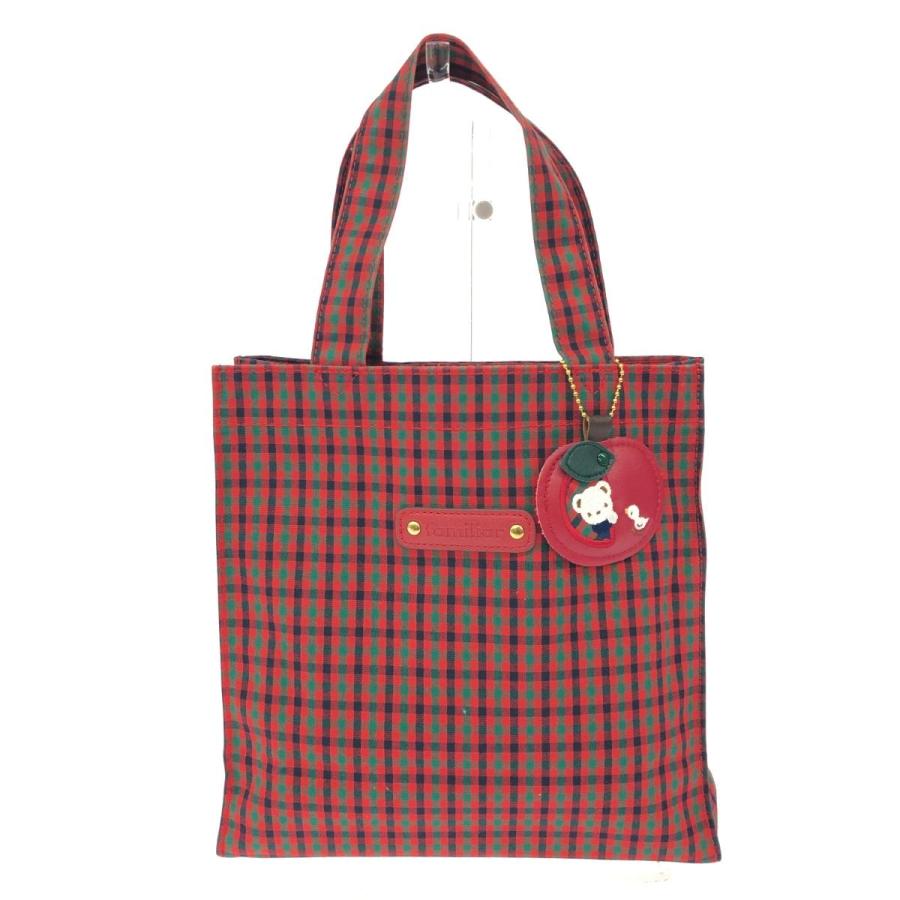 FAMILIAR ファミリア トートバッグ チェック柄 コットン レッド キッズ