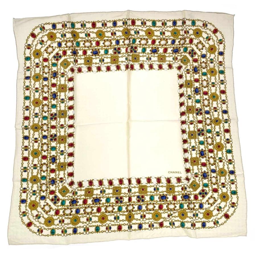 CHANEL スカーフ CHANEL シャネル スカーフ ジュエリー柄 シルク100％ ホワイト