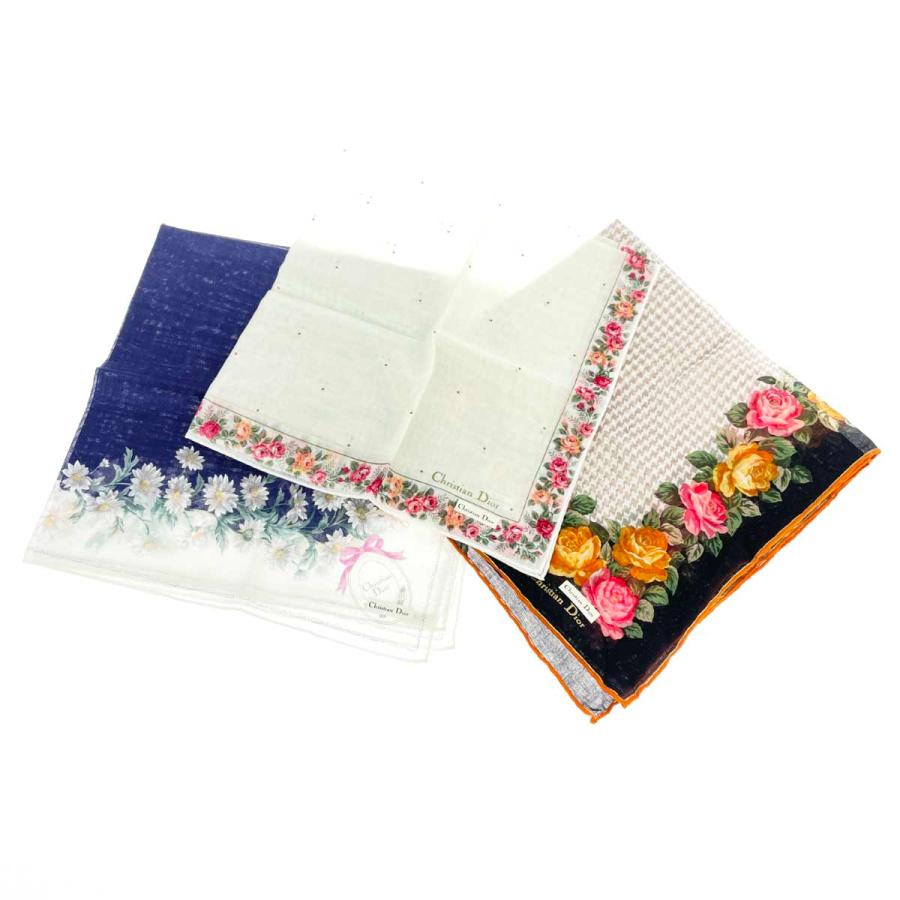 Christian Dior クリスチャンディオール ハンカチ3枚 未使用品 ロゴ/花 
