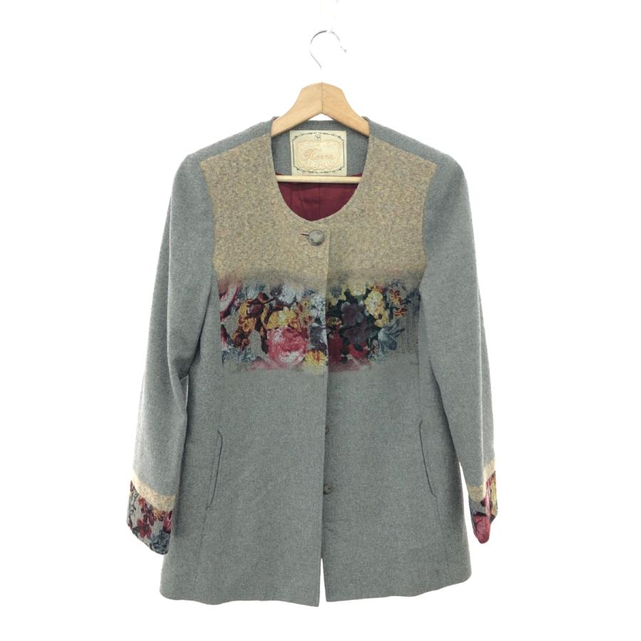 美品　インポートロッサ　ノーカラージャケットコート　ウール　花柄刺繍　44 import Rossa インポートロッサ ノーカラーコート 良好 サイズ:44