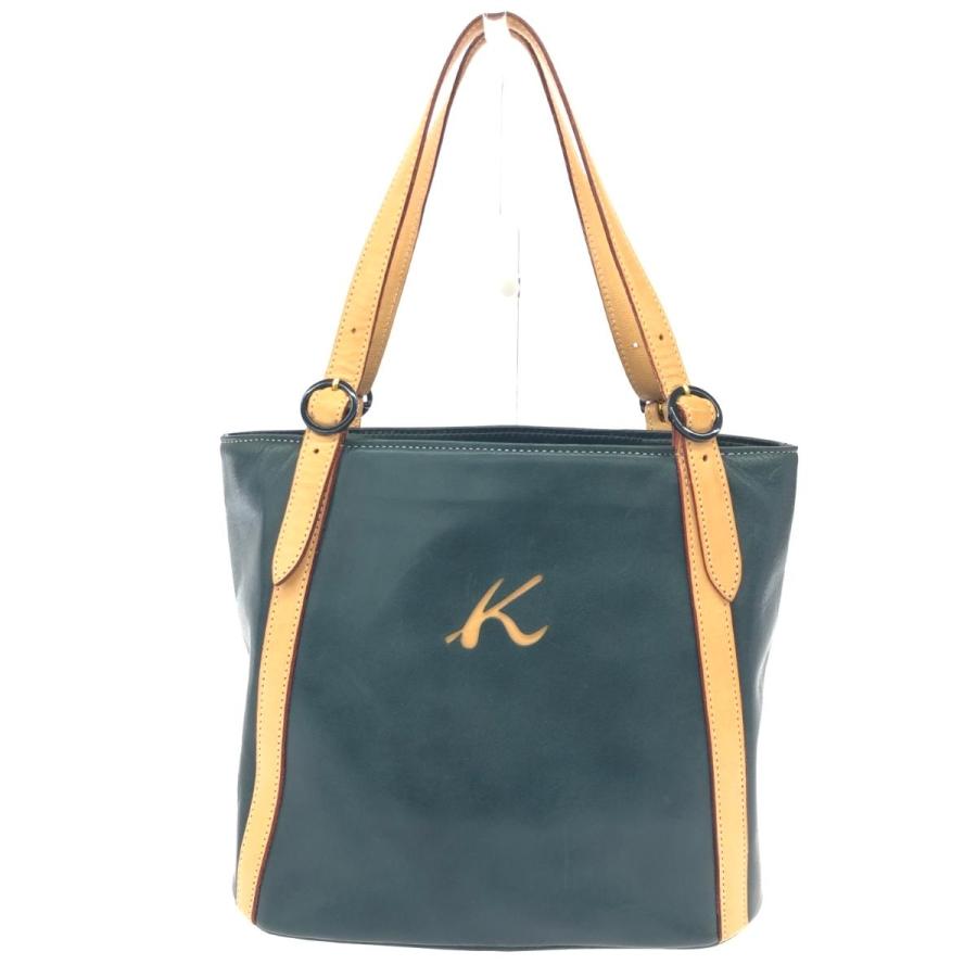 Kitamura キタムラ トートバッグ ロゴ/レザー グリーン レディース