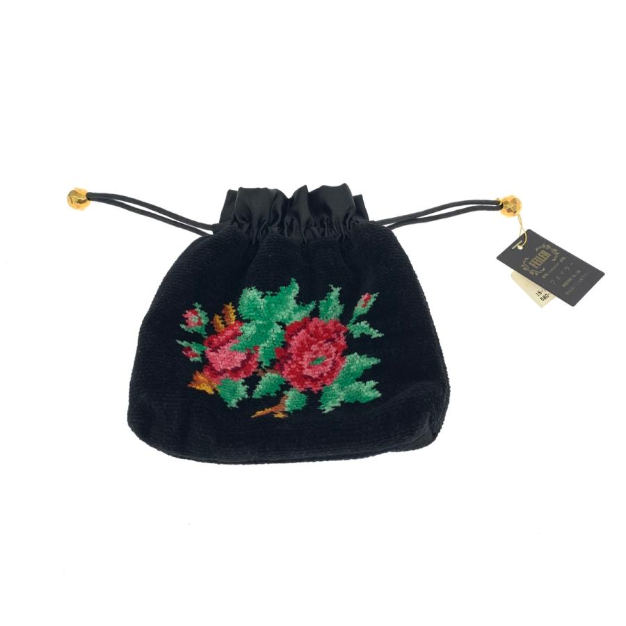 FEILER フェイラー 巾着ポーチ 新品同様 ローズ/シェニール織 ブラック