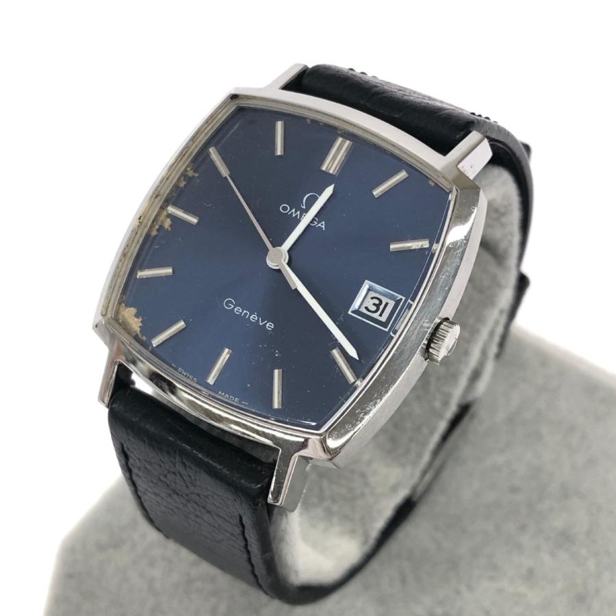 OMEGA オメガ ジュネーブ/手巻き腕時計 スクエア型/青文字盤/3針