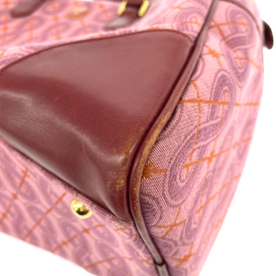 ANNA SUI アナスイ ボストンバッグ ジャガード レザー レッド/ピンク