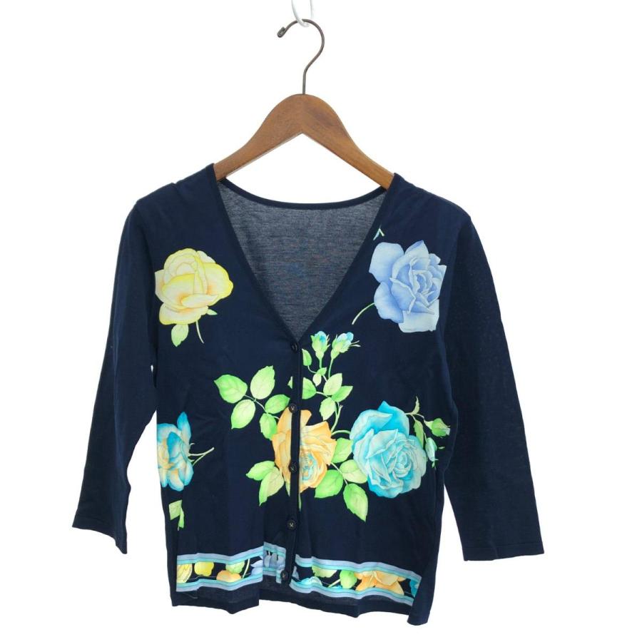 LEONARD レオナール カーディガン 良好 花柄 ネイビー レディース