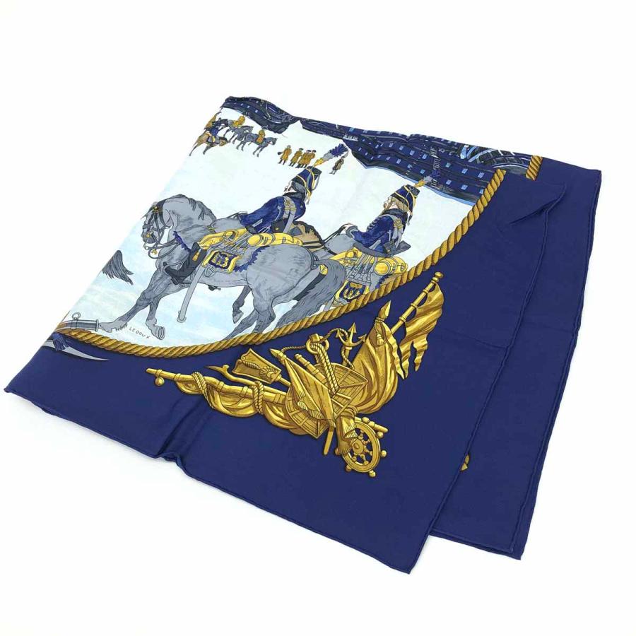 HERMESエルメススカーフシルク絹シルクスカーフネイビーブルー