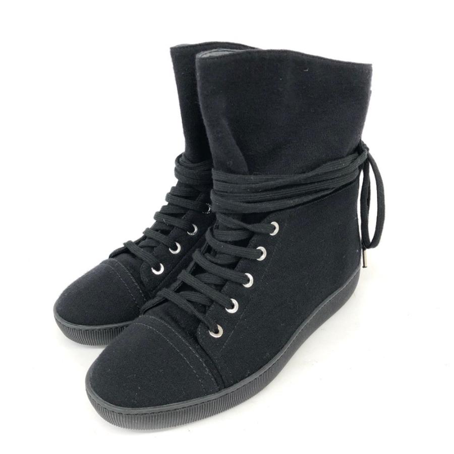 CHANEL シャネル ハイカットスニーカー 38 ブラック 合成繊維 ココ 