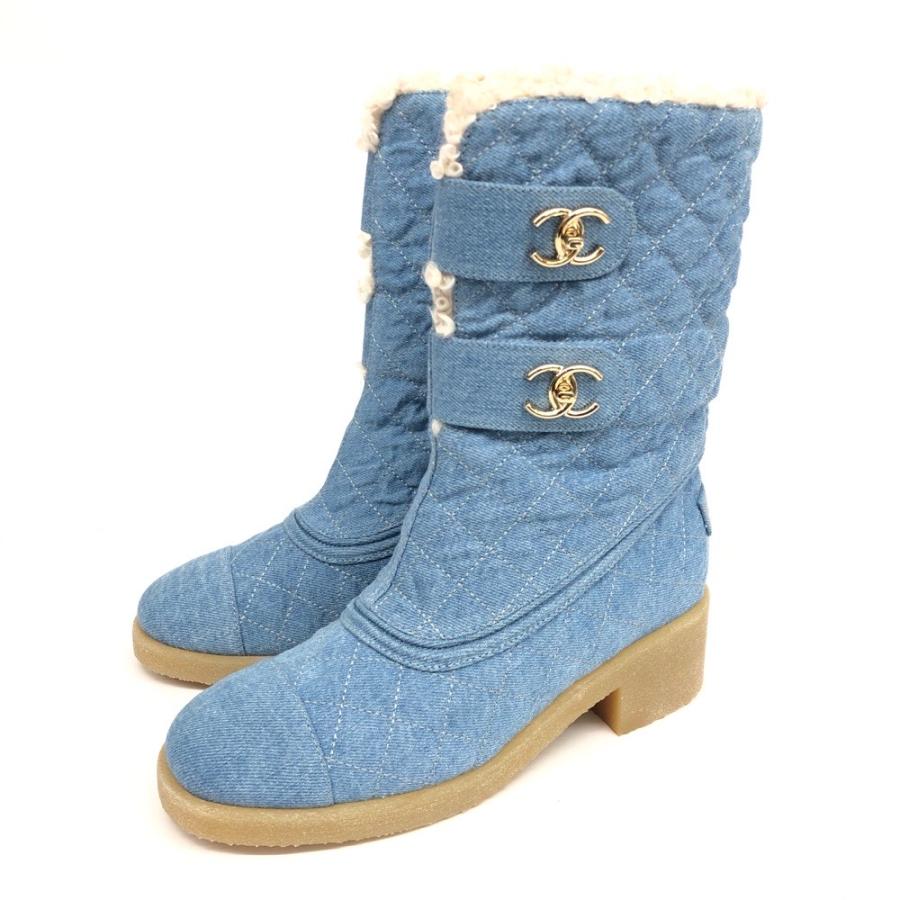 CHANEL シャネル ハーフブーツ 未使用品 38 ブルー デニム  