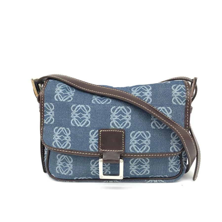 LOEWE ロエベ ショルダーバッグ ネイビー/ブルー デニム×レザー
