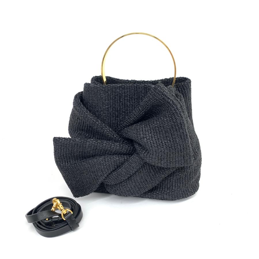EPOCA エポカ 2WAYバッグ 良好 ブラック ストロー×レザー リボン