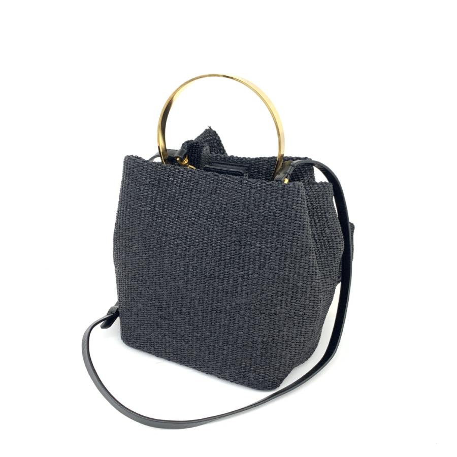 EPOCA エポカ 2WAYバッグ 良好 ブラック ストロー×レザー リボン