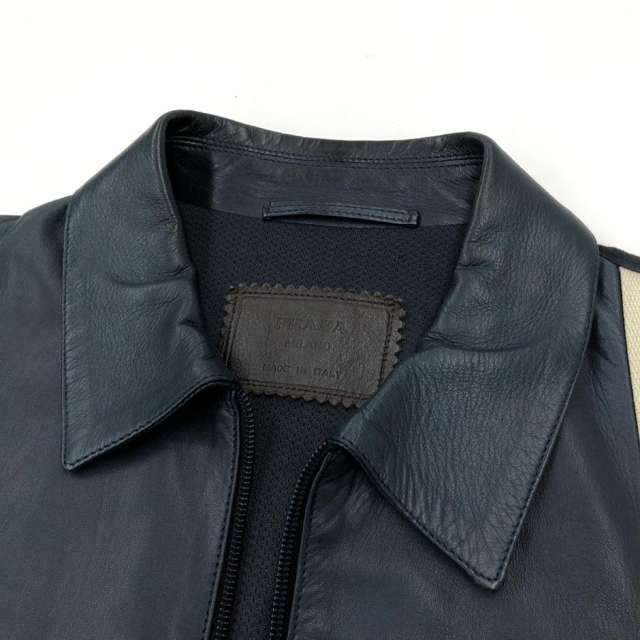 PRADA プラダ レザージャケット サイズ48 ネイビー 本革 メンズ PRADA プラダ レザージャケット サイズ48 ネイビー 本革 メンズ