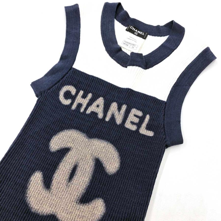 CHANELシャネル ココマークトップスリブニット34